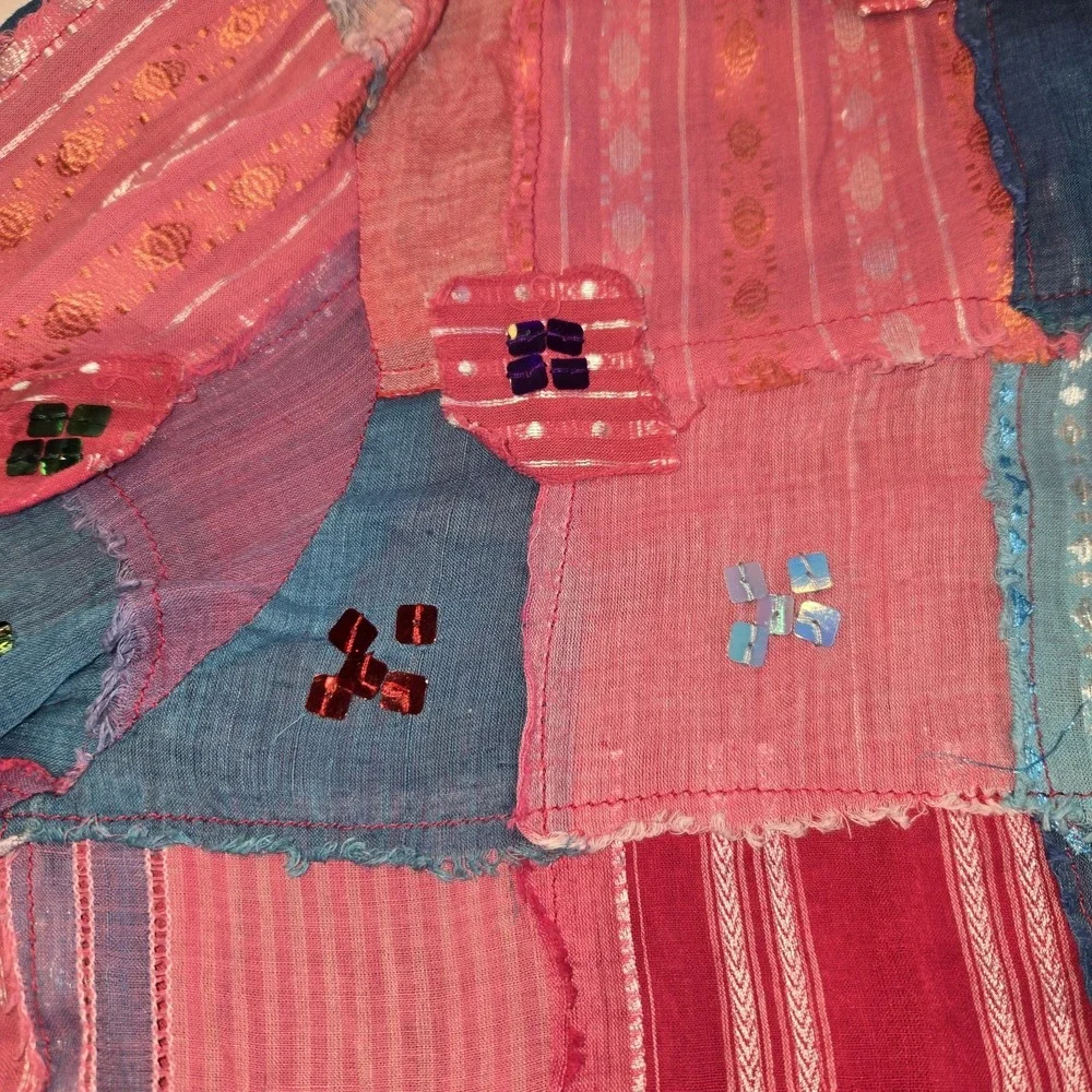 Carrie‎ Allen Patchwork Sequined Button Down Collared Blouse Womens Size Large - Picture 3 of 8